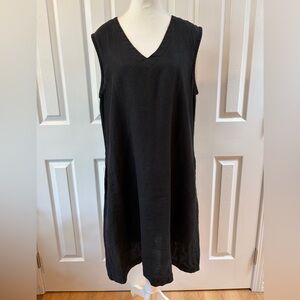 Not Perfect Linen Black Linen Sleeveless Midi Dress with Pockets Size M/L